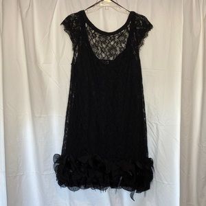 Jessica simpson black lace and feather cocktail dress size 14
